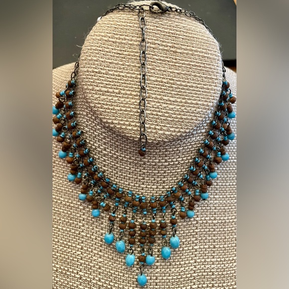 Very cool wood an bead necklace Artisan made 17” adjust boho hippie just cool! - Picture 2 of 8